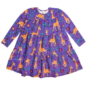 Sukienka bawełniana A-line żyrafy purpurowa Mullido 