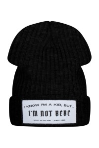 Czapka bawełniana gruby prążek I know I'm a kid czarna I'm not Bebe