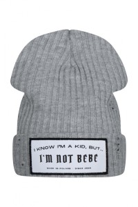 Czapka bawełniana gruby prążek I know I'm a kid szara I'm not Bebe