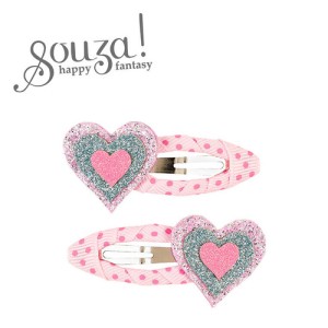 Spinka do włosów owinięta wstążką Fiebe z brokatowymi różowymi sercami 2 szt. Souza