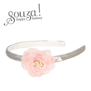 Opaska do włosów z tiulowym różowym kwiatkiem srebrna Hiske Souza