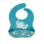 Śliniak silikonowy z kieszonka Słonik niebieski Sassi