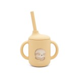 Kubek silikonowy z rurka dla dzieci Leniwiec beżowy Sassi