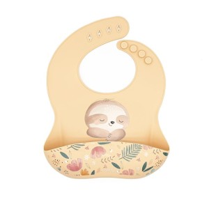 Śliniak silikonowy z kieszonka Leniwiec beżowy Sassi