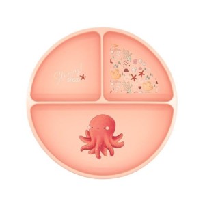 Talerz silikonowy z przystawką Ośmiornica różowa Sassi