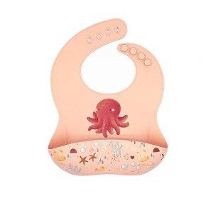 Śliniak silikonowy z kieszonka Ośmiornica różowa Sassi