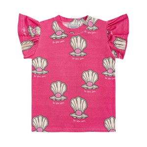 Koszulka bawełniana z falbankami muszelki różowa Dear Sophie