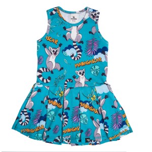 Sukienka letnia bawełniana tenisowa Lemury turkusowa Mullido