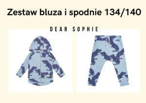 Zestaw bluza zapinana z kapturem i spodnie dinozaury niebieskie 134/140 Dear Sophie