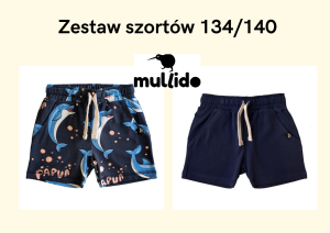 Zestaw szorty delfiny i szorty gładkie granatowe 134/140 Mullido
