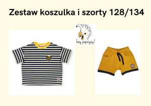 Zestaw koszulka paski i szorty musztardowe 128/134 Hey Popinjay