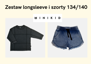 Zestaw szorty jeansowe i koszulka z długim rękawem grafitowa 134/140 Minikid