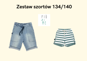 Zestaw dwóch par szortów paski i jeansowe niebieskie 134/140 Piudime