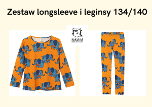 Zestaw leginsy i koszulka z długim rękawem Słoniki 134/140 Kukukid