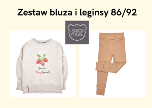 Zestaw bluza truskawka beżowa i leginsy brązowe 86/92 Strojmisie