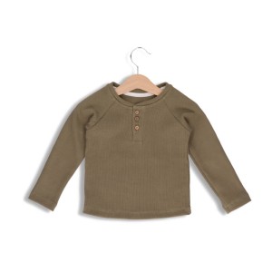 Koszulka z długim rękawem prążek bawełna Oliwka Henley Jo&Co