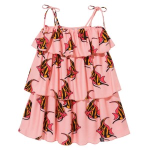 Sukienka letnia bawełniana z falbankami Rybki różowa Kukukid