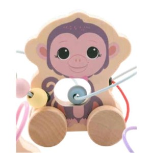Drewniana zabawka - przeplatanka na kółkach Małpka The Wildest Family