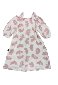 Sukienka letnia muślinowa biała w różowe ptaki Piudime