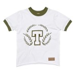 Koszulka z krótkim rękawem bawełniana biała z zieloną lamówką i napisem Tuss