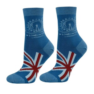 Skarpetki młodzieżowe bawełniane Londyn niebieskie Krebo