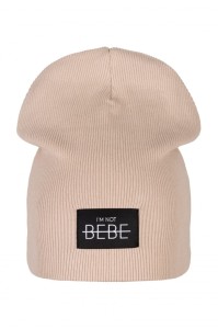 Czapka beanie prążek beżowa  I'm not bebe